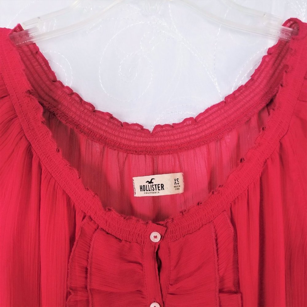 Hollister Sz XS Semi Sheer Top Fuchsia 3/4 Sleeve - Picture 7 of 7